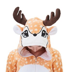 abenca women deer onesie pajama reindeer costume adult animal halloween christmas cosplay fawn onepiece, xl