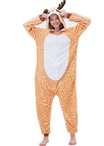 ABENCA Women Deer Onesie Pajama Reindeer Costume Adult Animal Halloween Christmas Cosplay Fawn Onepiece, XL