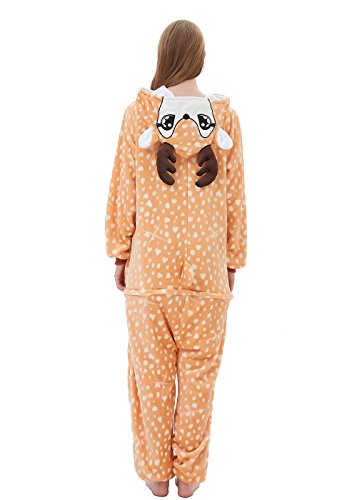 ABENCA Women Deer Onesie Pajama Reindeer Costume Adult Animal Halloween Christmas Cosplay Fawn Onepiece, XL