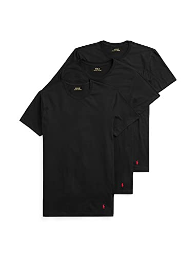 POLO Ralph Lauren Mens Classic Fit W/Wicking 3-Pack Crews Undershirt, Polo Black/Red, Large US