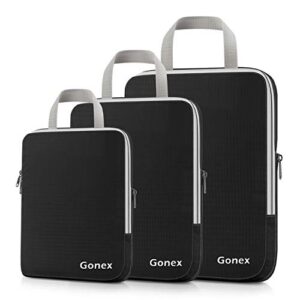 gonex compression packing cubes,3pcs l+m+s expandable storagetravel bags luggage organizers(black)