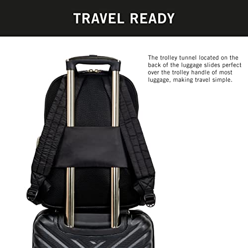 Kenneth Cole REACTION Women's Sophie Backpack Silky Nylon Laptop & Tablet RFID Bookbag, Black, One Size