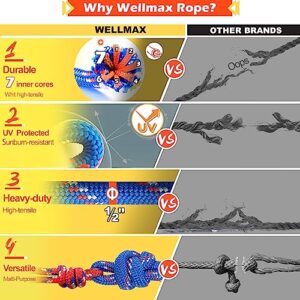 Wellmax Diamond Braid Nylon Rope, 1/2in X 50FT with Bonus 1/4in x 25FT Cord UV Resistant, High Strength and Weather Resistant