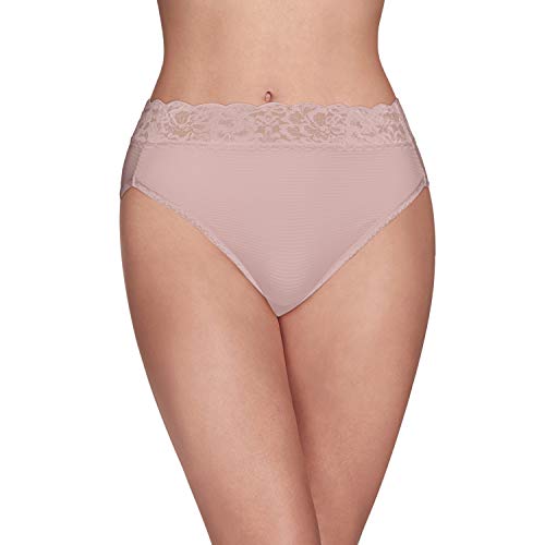 Vanity Fair Women's Flattering Lace Panties with Stretch, Hi Cut-Nylon-Quartz, 6