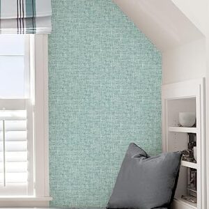 NuWallpaper NU2919 Aqua Poplin Texture Peel & Stick Wallpaper, Blue