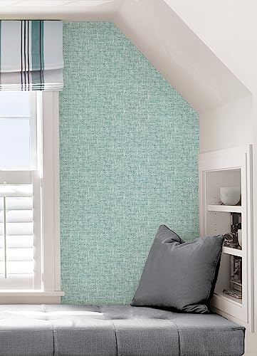 NuWallpaper NU2919 Aqua Poplin Texture Peel & Stick Wallpaper, Blue