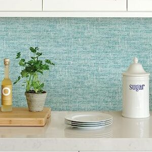 NuWallpaper NU2919 Aqua Poplin Texture Peel & Stick Wallpaper, Blue