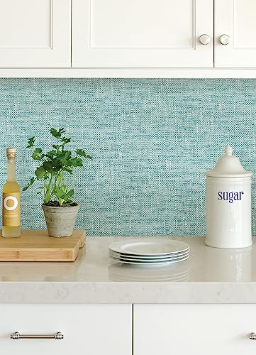 NuWallpaper NU2919 Aqua Poplin Texture Peel & Stick Wallpaper, Blue