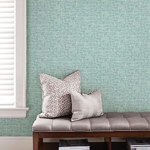 NuWallpaper NU2919 Aqua Poplin Texture Peel & Stick Wallpaper, Blue