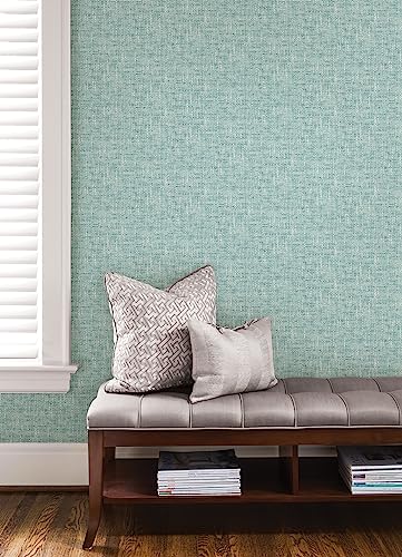 NuWallpaper NU2919 Aqua Poplin Texture Peel & Stick Wallpaper, Blue