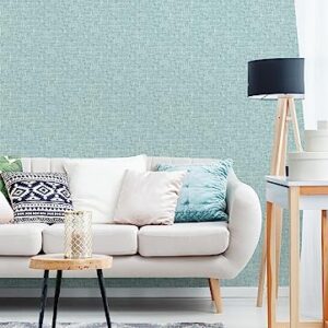 NuWallpaper NU2919 Aqua Poplin Texture Peel & Stick Wallpaper, Blue