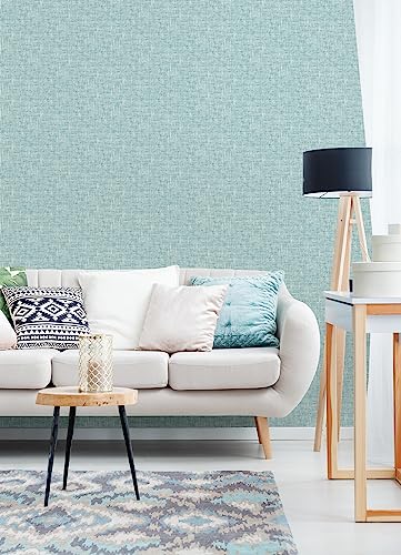 NuWallpaper NU2919 Aqua Poplin Texture Peel & Stick Wallpaper, Blue