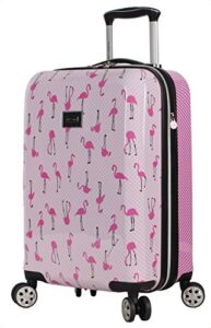 betsey johnson designer 20 inch carry on - expandable (abs + pc) hardside luggage - lightweight durable suitcase with 8-rolling spinner wheels for women (20in, flamingo strut)