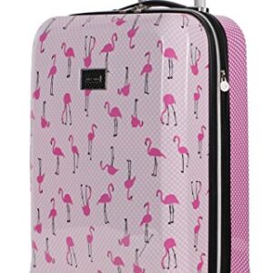 Betsey Johnson Designer 20 Inch Carry On - Expandable (ABS + PC) Hardside Luggage - Lightweight Durable Suitcase With 8-Rolling Spinner Wheels for Women (20in, Flamingo Strut)