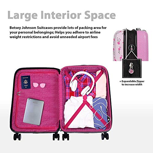 Betsey Johnson Designer 20 Inch Carry On - Expandable (ABS + PC) Hardside Luggage - Lightweight Durable Suitcase With 8-Rolling Spinner Wheels for Women (20in, Flamingo Strut)