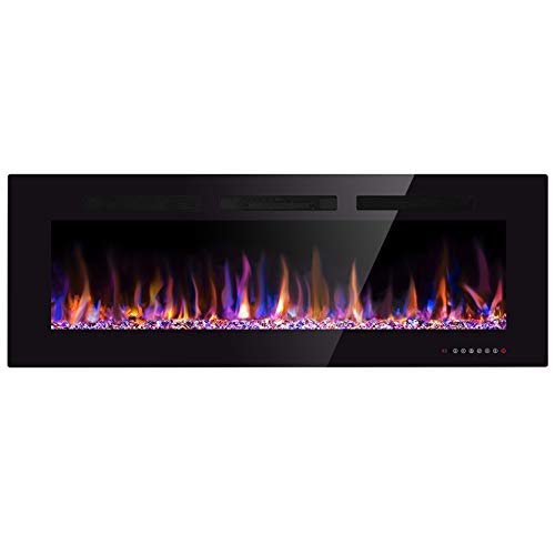 Xbeauty 60" Electric Fireplace in-Wall Recessed and Wall Mounted 1500W Fireplace Heater and Linear Fireplace with Timer/Multicolor Flames/Touch Screen/Remote Control (Black)