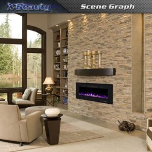 Xbeauty 60" Electric Fireplace in-Wall Recessed and Wall Mounted 1500W Fireplace Heater and Linear Fireplace with Timer/Multicolor Flames/Touch Screen/Remote Control (Black)