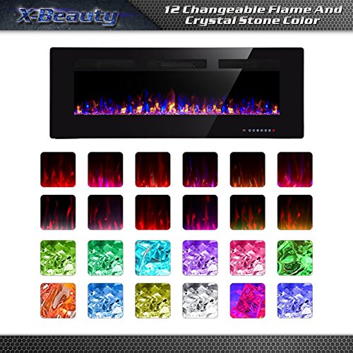 Xbeauty 60" Electric Fireplace in-Wall Recessed and Wall Mounted 1500W Fireplace Heater and Linear Fireplace with Timer/Multicolor Flames/Touch Screen/Remote Control (Black)