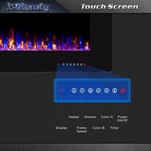 Xbeauty 60" Electric Fireplace in-Wall Recessed and Wall Mounted 1500W Fireplace Heater and Linear Fireplace with Timer/Multicolor Flames/Touch Screen/Remote Control (Black)