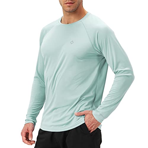 NAVISKIN Men's Sun Protection UPF 50+ UV Outdoor Long Sleeve Shirts Light Green Size XL