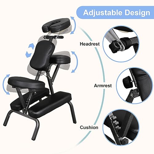 LEMY Portable Massage Chair Adjustable Lightweight Tattoo Chair High Weight Capacity Foldable Spa Chair w/Carrying Bag