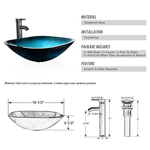 U-Eway 13 inch White Bathroom Vanity and Sink Combo,Artistic Tempered Glass Vessel Sink Combo with Faucet & Solid Brass Pop Up Drain,Single Small Bath