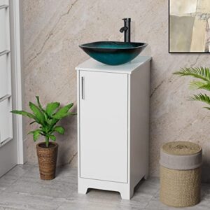 U-Eway 13 inch White Bathroom Vanity and Sink Combo,Artistic Tempered Glass Vessel Sink Combo with Faucet & Solid Brass Pop Up Drain,Single Small Bath
