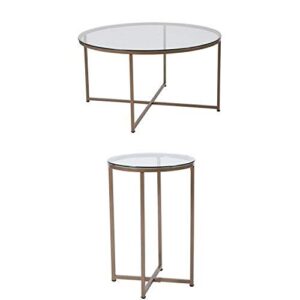 flash furniture greenwich collection 3 piece coffee and end table set with glass tops and matte gold frames