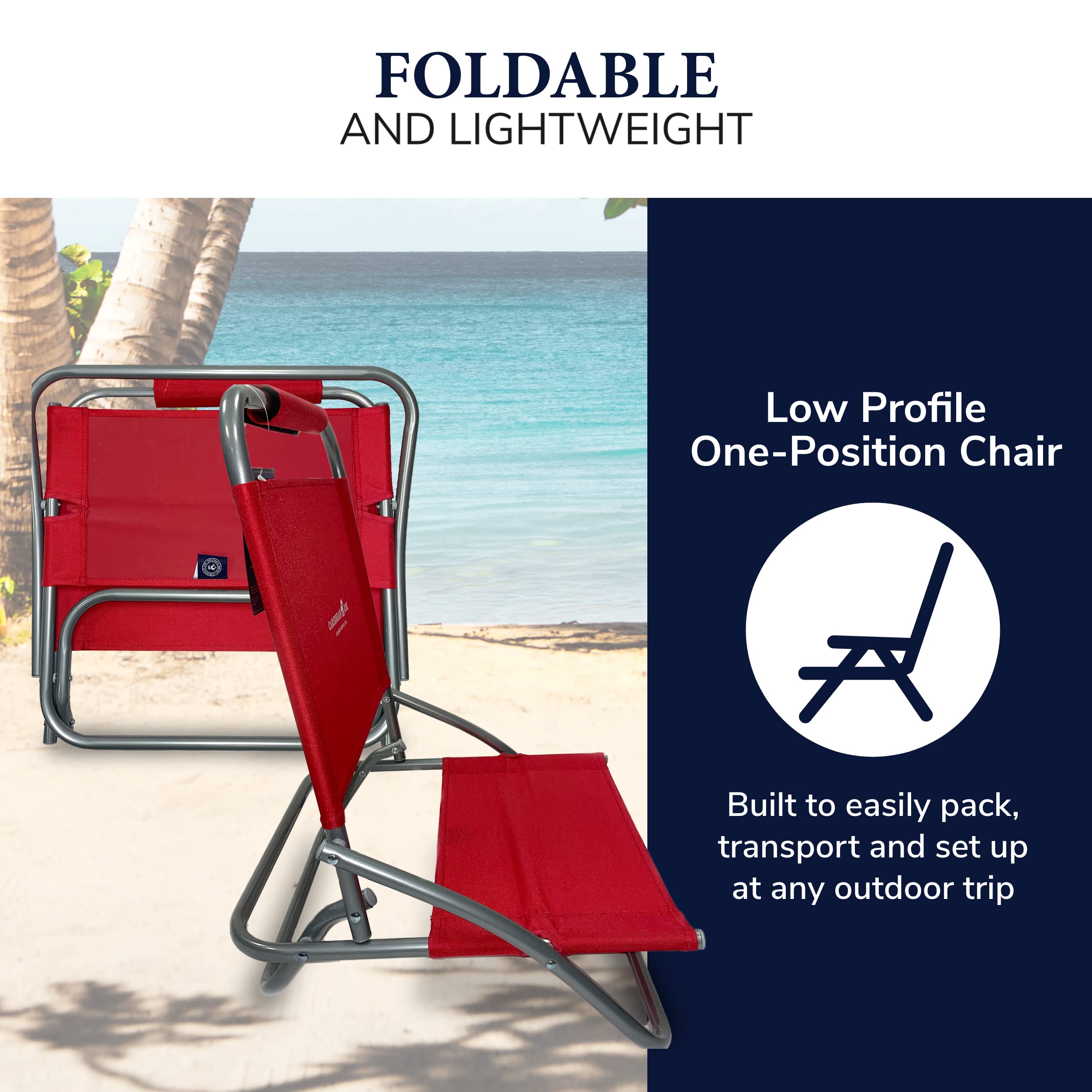 Caribbean Joe Folding Beach Chair, 1 Position Lightweight and Portable Foldable Outdoor Camping Chair, Red