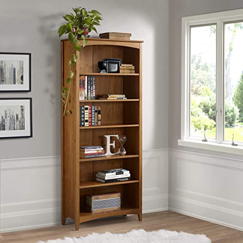 Camaflexi Shaker Style 6 Shelf Bookcase / Solid Wood / 72 inch Tall / Adjustable Shelving / Closed Back / Display Bookshelf for Living Room, Bedroom, Home and Office, Cherry