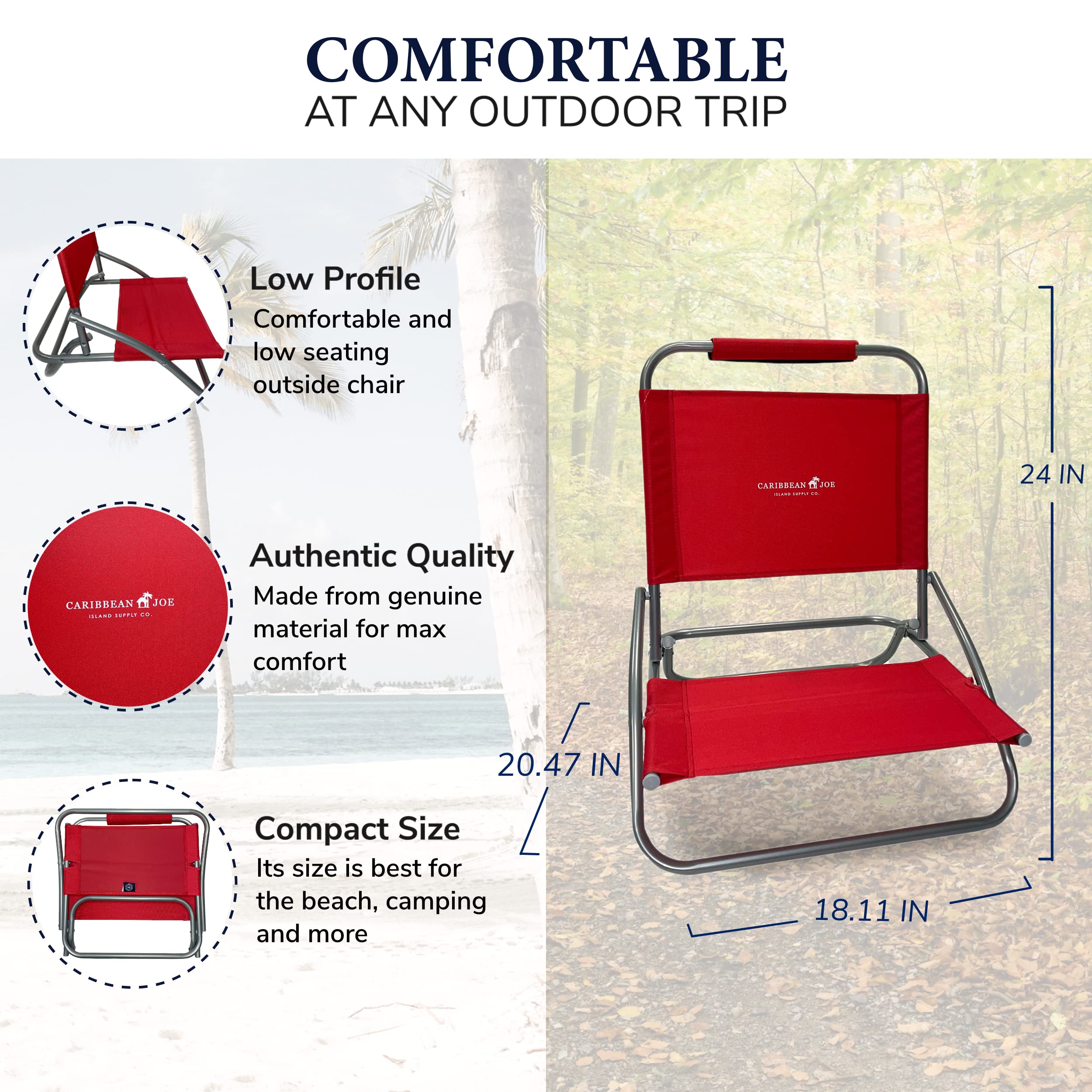 Caribbean Joe Folding Beach Chair, 1 Position Lightweight and Portable Foldable Outdoor Camping Chair, Red