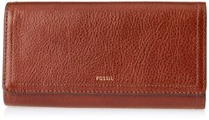 fossil women's logan leather wallet rfid blocking flap clutch organizer, brown (model: sl7833200)