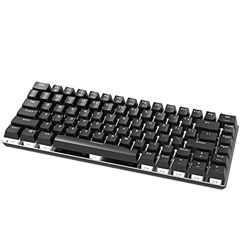 FIRSTBLOOD ONLY GAME. AK33 Geek Mechanical Keyboard, 82 Keys Layout, Blue Switches, White LED Backlit, Aluminum Portable Wired Gaming Keyboard, Pluggable Cable, for Games Work and Daily Use, Black