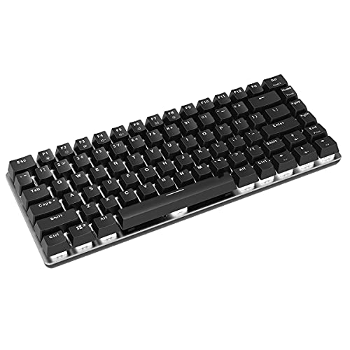 FIRSTBLOOD ONLY GAME. AK33 Geek Mechanical Keyboard, 82 Keys Layout, Blue Switches, White LED Backlit, Aluminum Portable Wired Gaming Keyboard, Pluggable Cable, for Games Work and Daily Use, Black