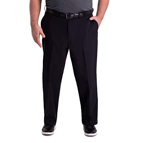 Haggar mens Premium Comfort Khaki Flat Front Slim Fit Casual Pants, Black, 30W x 30L US