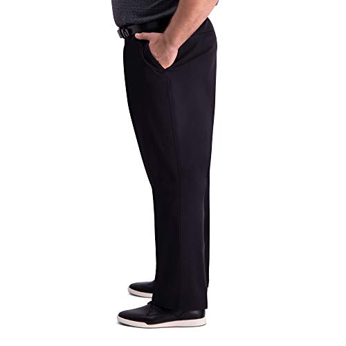 Haggar mens Premium Comfort Khaki Flat Front Slim Fit Casual Pants, Black, 30W x 30L US