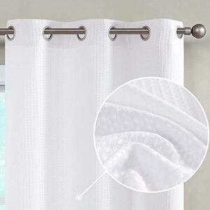 jinchan white curtains for bedroom privacy waffle-weave textured curtain panels for living room grommet top light filtering window curtains 54 inch length 2 panels