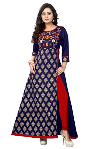 ziya Rayon Long Women Dress Printed Kurti Women Formal & Party Wear 96 (40), Blue