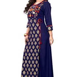 ziya Rayon Long Women Dress Printed Kurti Women Formal & Party Wear 96 (40), Blue