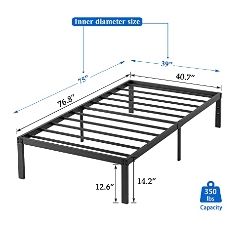 VECELO Heavy Duty Steel Slat/Easy Assembly Mattress Foundation/Noise Free&No Box Spring Needed, Twin, Black