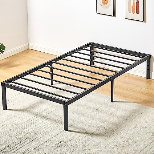 VECELO Heavy Duty Steel Slat/Easy Assembly Mattress Foundation/Noise Free&No Box Spring Needed, Twin, Black