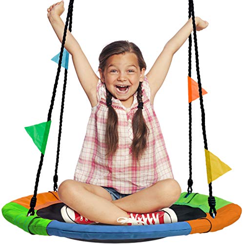 Sorbus 24" Saucer Tree Swing for Kids- 220lbs Outdoor Swing Fun- Tree Glider Therapy Swing-Durable Multi-Strand Adjustable Ropes Swing Seat- Trampoline Net Swing for Indoor/Outdoor, Accessory Included
