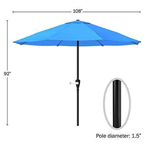 Pure Garden 9 Foot Aluminum Patio Umbrella with Auto Crank - Brilliant Blue