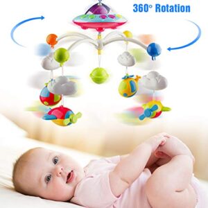 Mini Tudou Musical Baby Crib Mobile Toy with Lights and Music, Star Projector Function and Cartoon Rattles, Remote Control Musical Box with 108 Melodies, Toy for Newborn Sleep