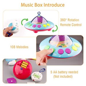 Mini Tudou Musical Baby Crib Mobile Toy with Lights and Music, Star Projector Function and Cartoon Rattles, Remote Control Musical Box with 108 Melodies, Toy for Newborn Sleep