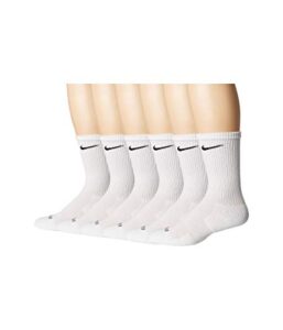 nike everyday plus cushion crew socks 6-pair pack white/black lg (us men's shoe 8-12, women's shoe 10-13)