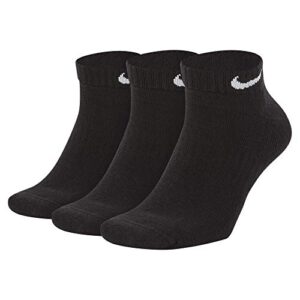 nike everyday cushion low training socks (3 pair), men's & women's athletic low cut socks with sweat-wicking technology, black/white, x-large
