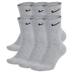 nike everyday cushion crew socks, unisex nike socks, dark grey heather/black, l (pack of 6 pairs of socks)