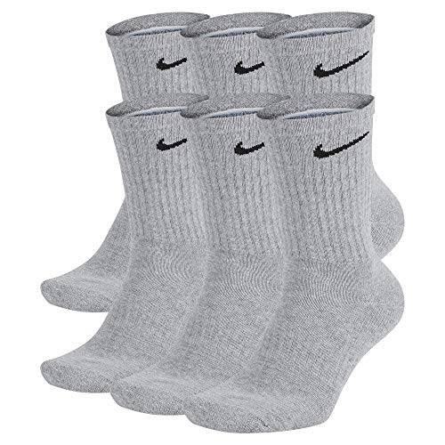 Nike Everyday Cushion Crew Socks, Unisex Nike Socks, Dark Grey Heather/Black, L (Pack of 6 Pairs of Socks)