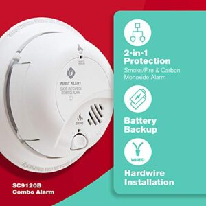 First Alert BRK SC9120B Hardwired Smoke and Carbon Monoxide Alarm with Battery Backup with Home Fire Extinguisher, Red